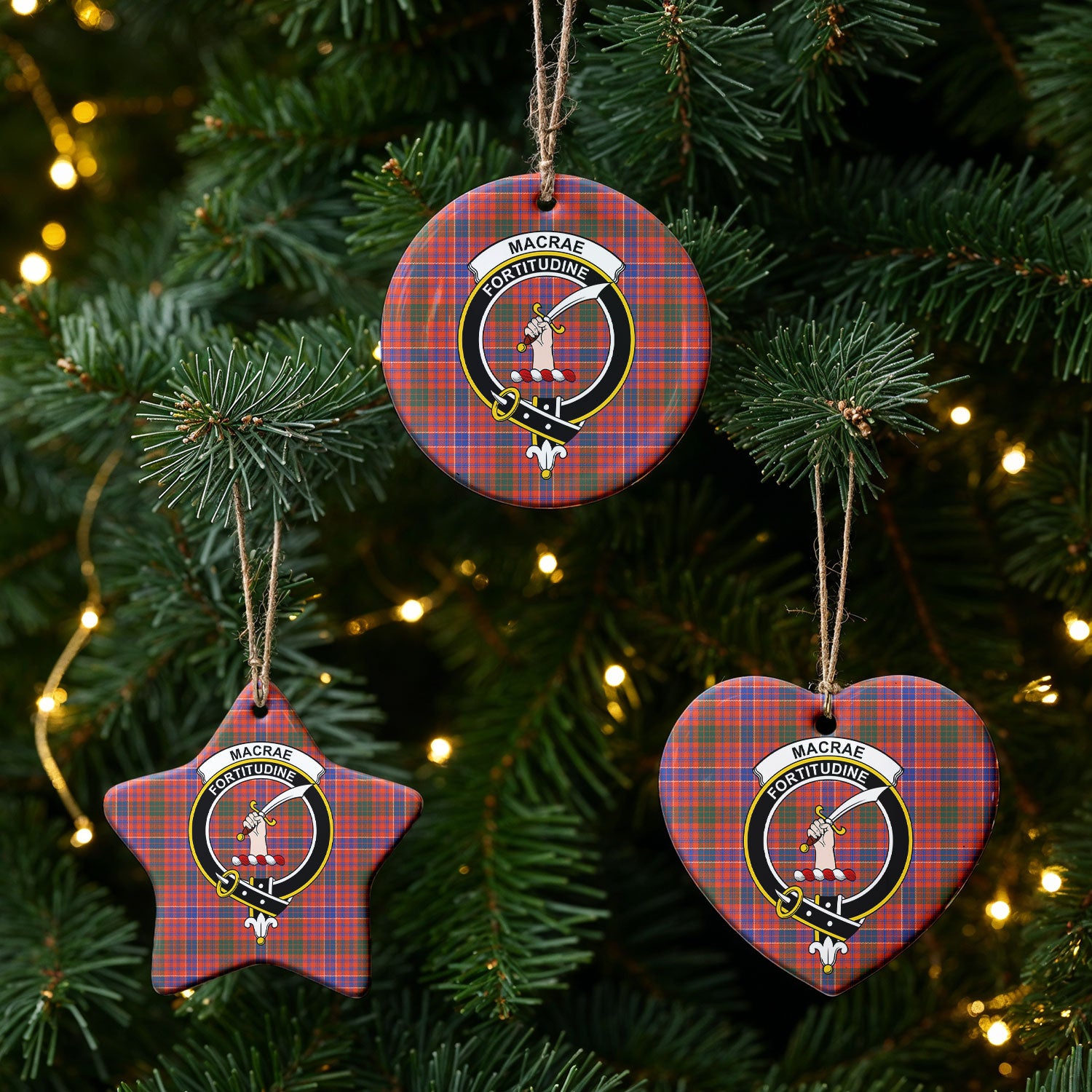 MacRae Ancient Tartan Crest Christmas Ceramic Ornament