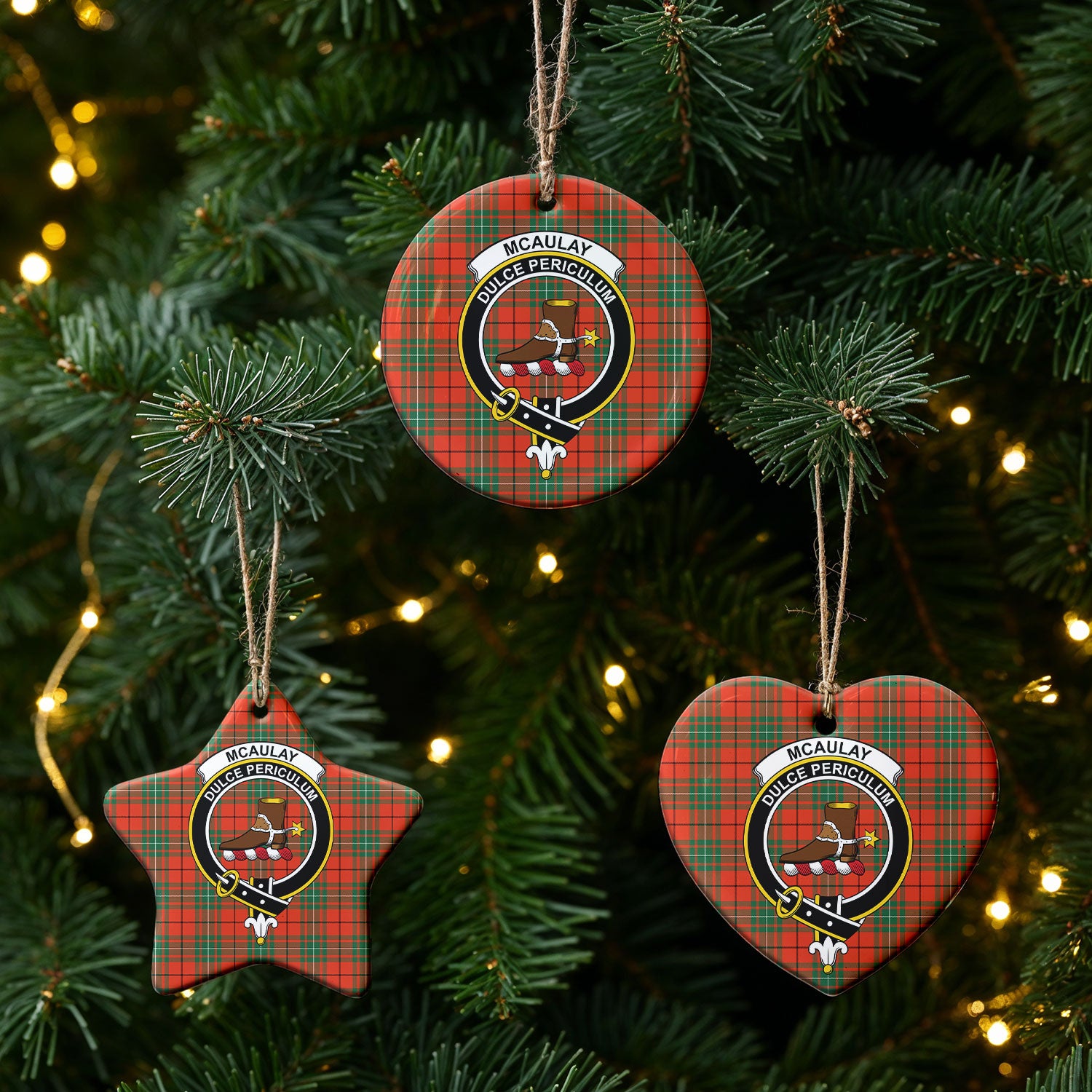McAulay Ancient Tartan Crest Christmas Ceramic Ornament
