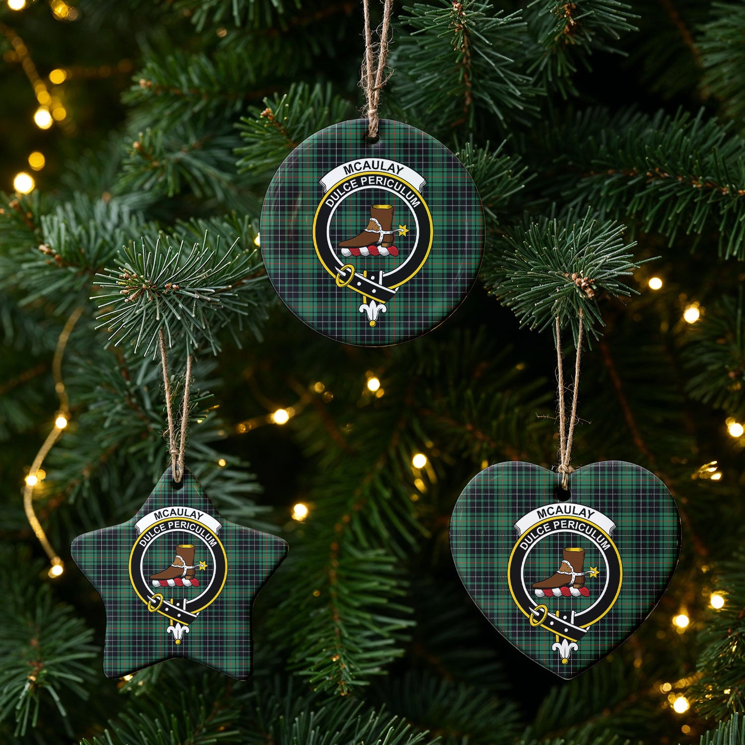 McAulay Hunting Ancient Tartan Crest Christmas Ceramic Ornament