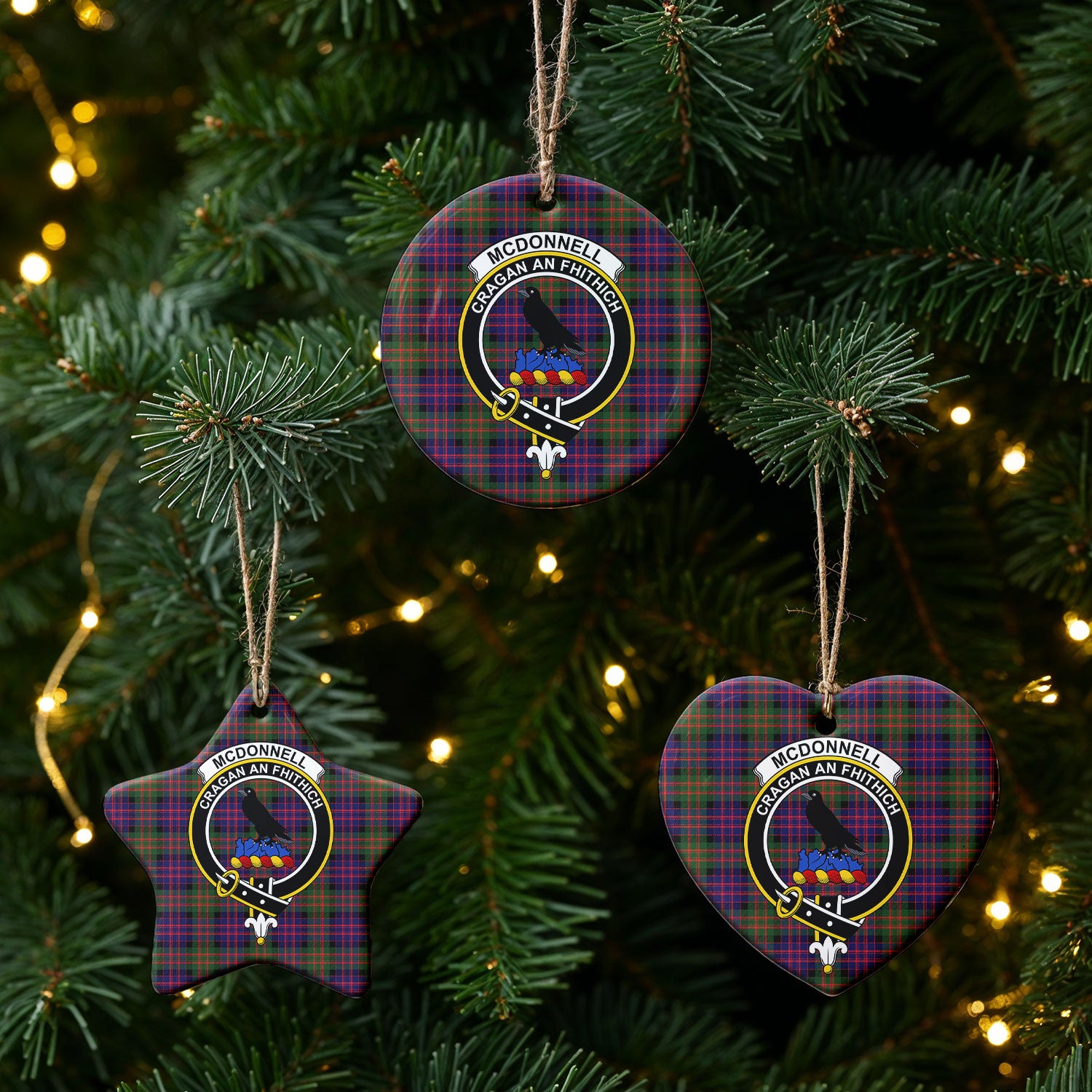 McDonnell of Glengarry Modern Tartan Crest Christmas Ceramic Ornament