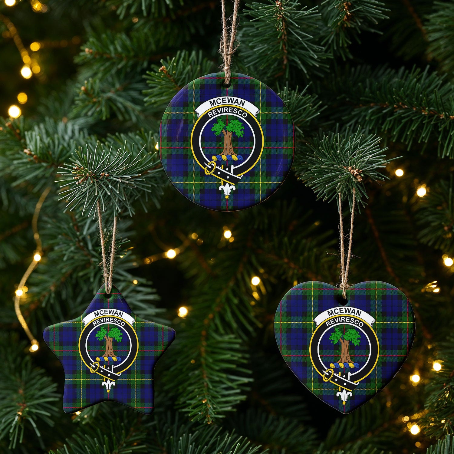 McEwan Modern Tartan Crest Christmas Ceramic Ornament