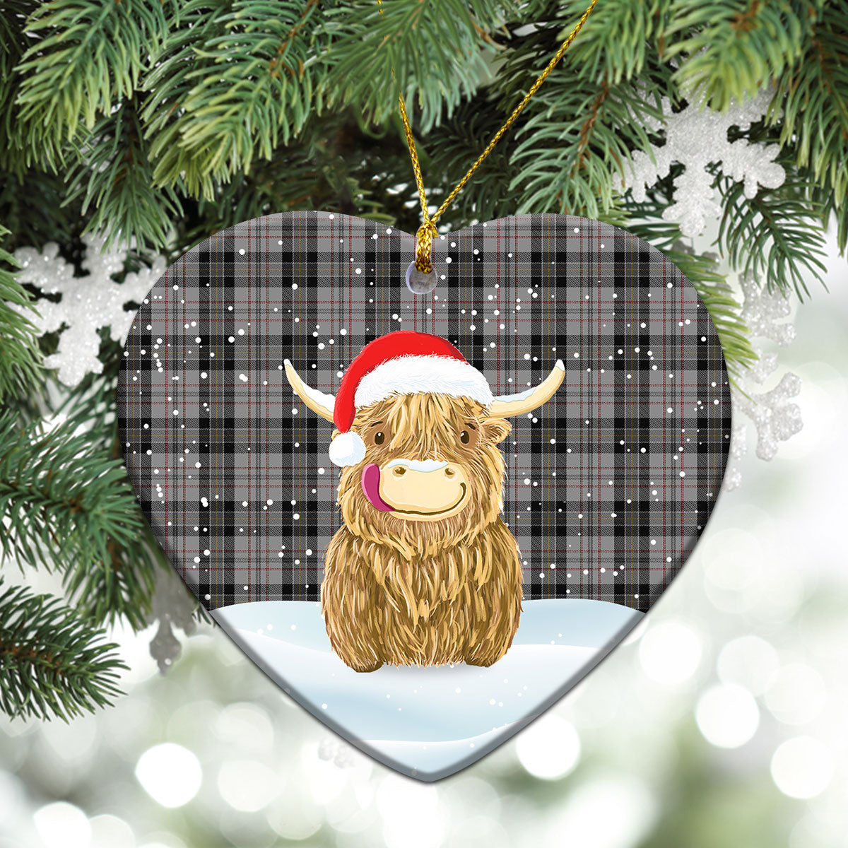 Harris Tartan Christmas Ceramic Ornament - Highland Cows Style