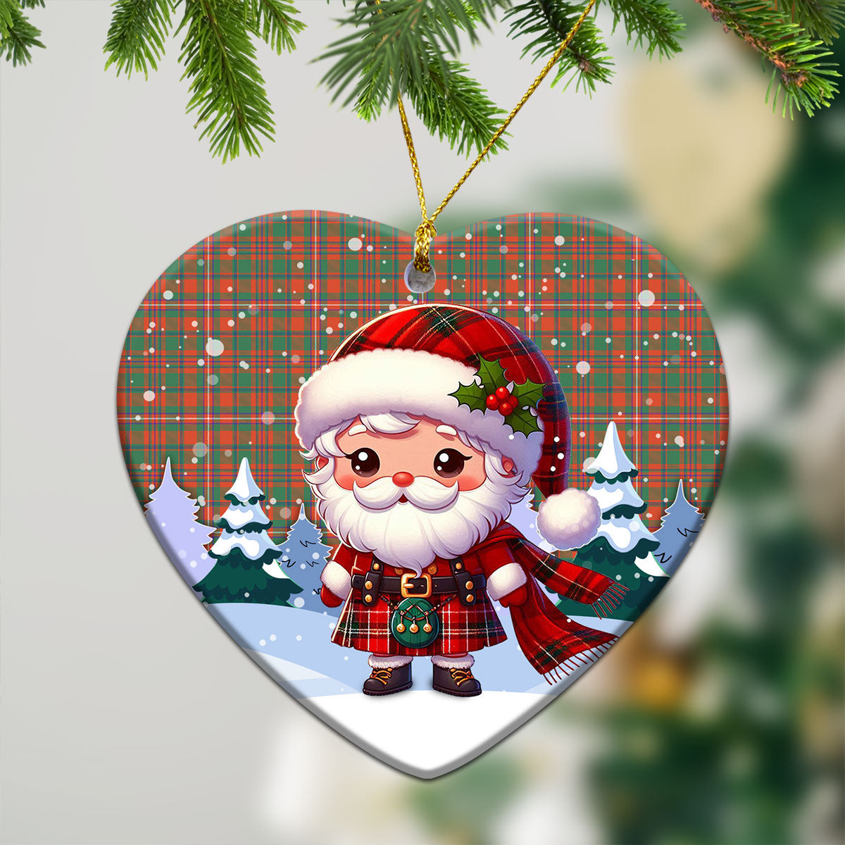 MacKinnon Ancient Tartan Christmas Ceramic Ornament - Santa Claus In Kilt Style