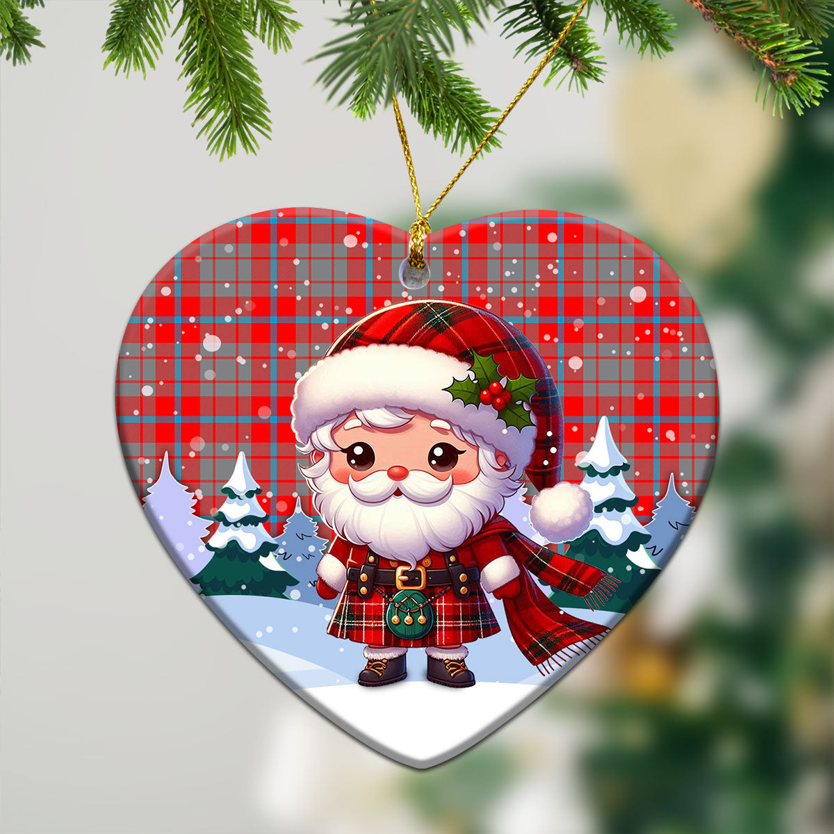 Moubray Tartan Christmas Ceramic Ornament - Santa Claus In Kilt Style