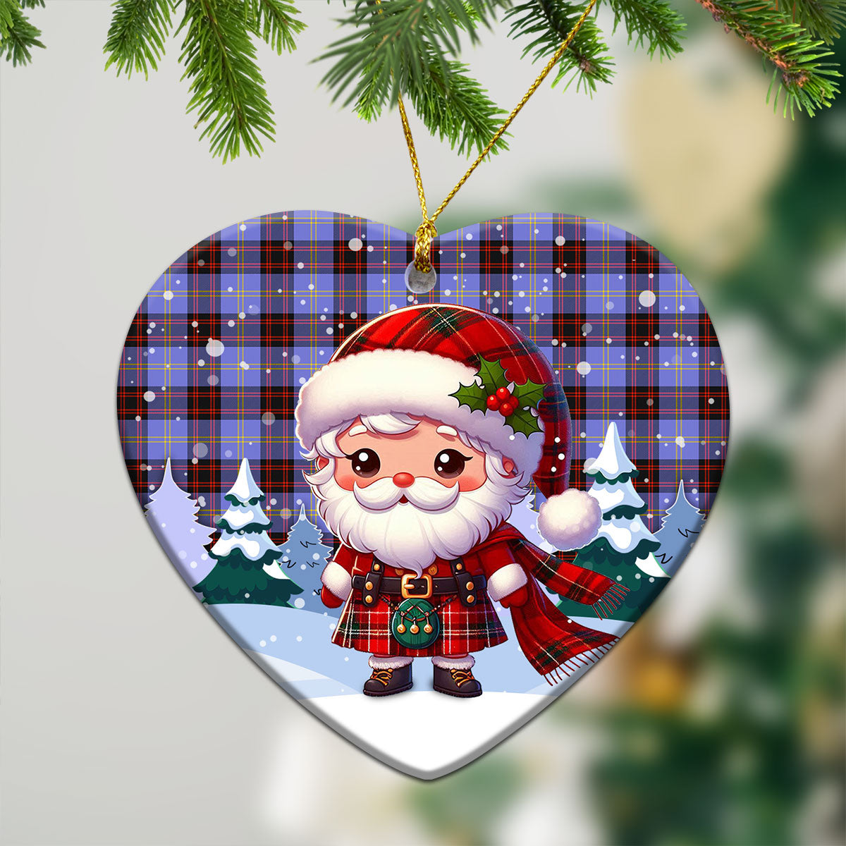 Rutherford Tartan Christmas Ceramic Ornament - Santa Claus In Kilt Style