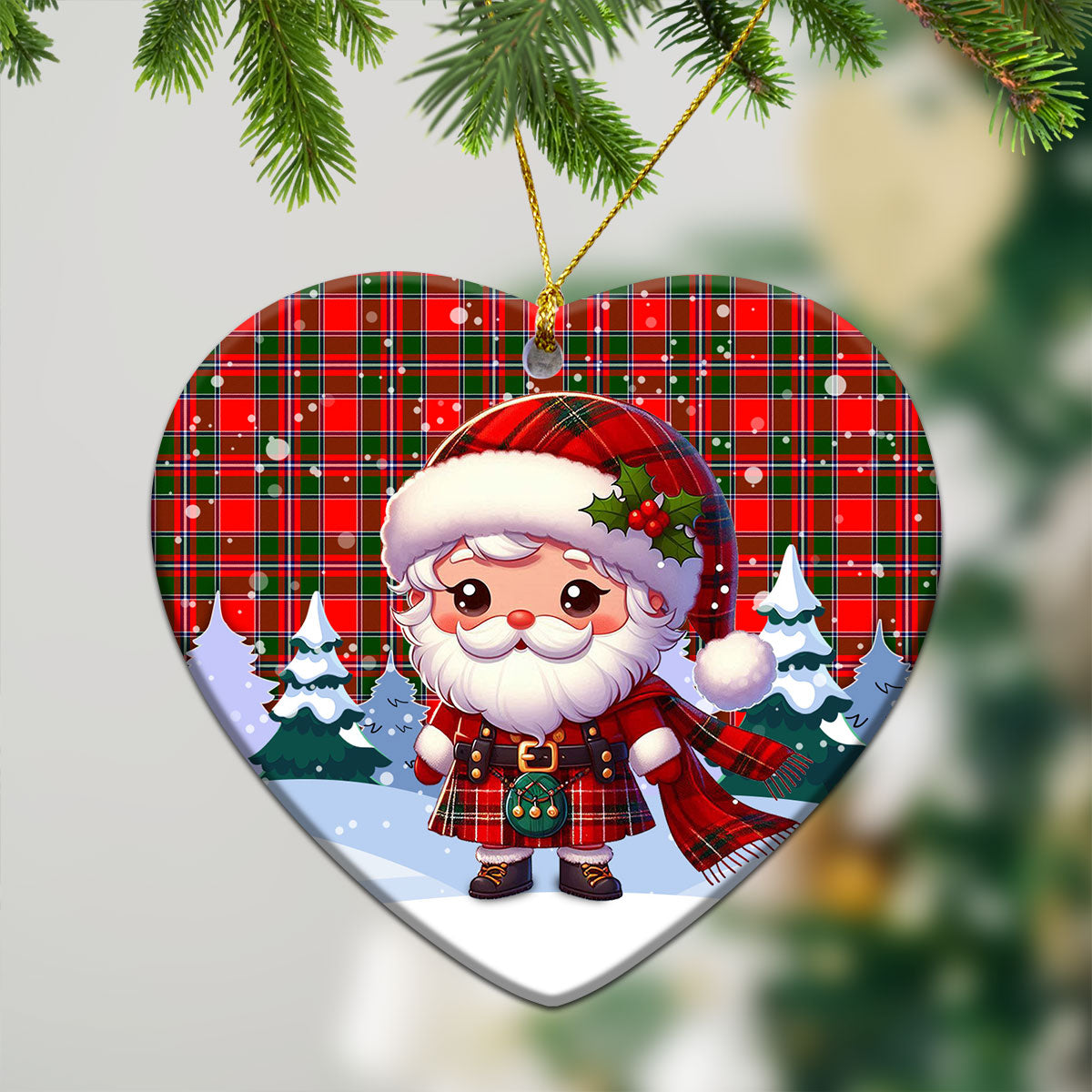 Spens (or Spence) Tartan Christmas Ceramic Ornament - Santa Claus In Kilt Style