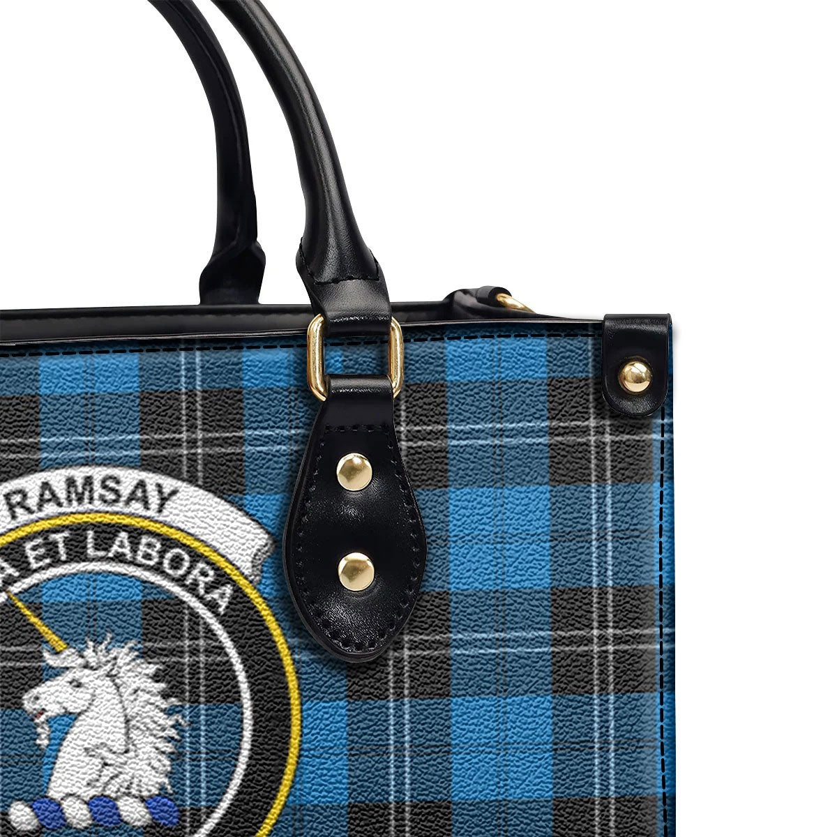 Ramsay Blue Ancient Tartan Crest Leather Handbag