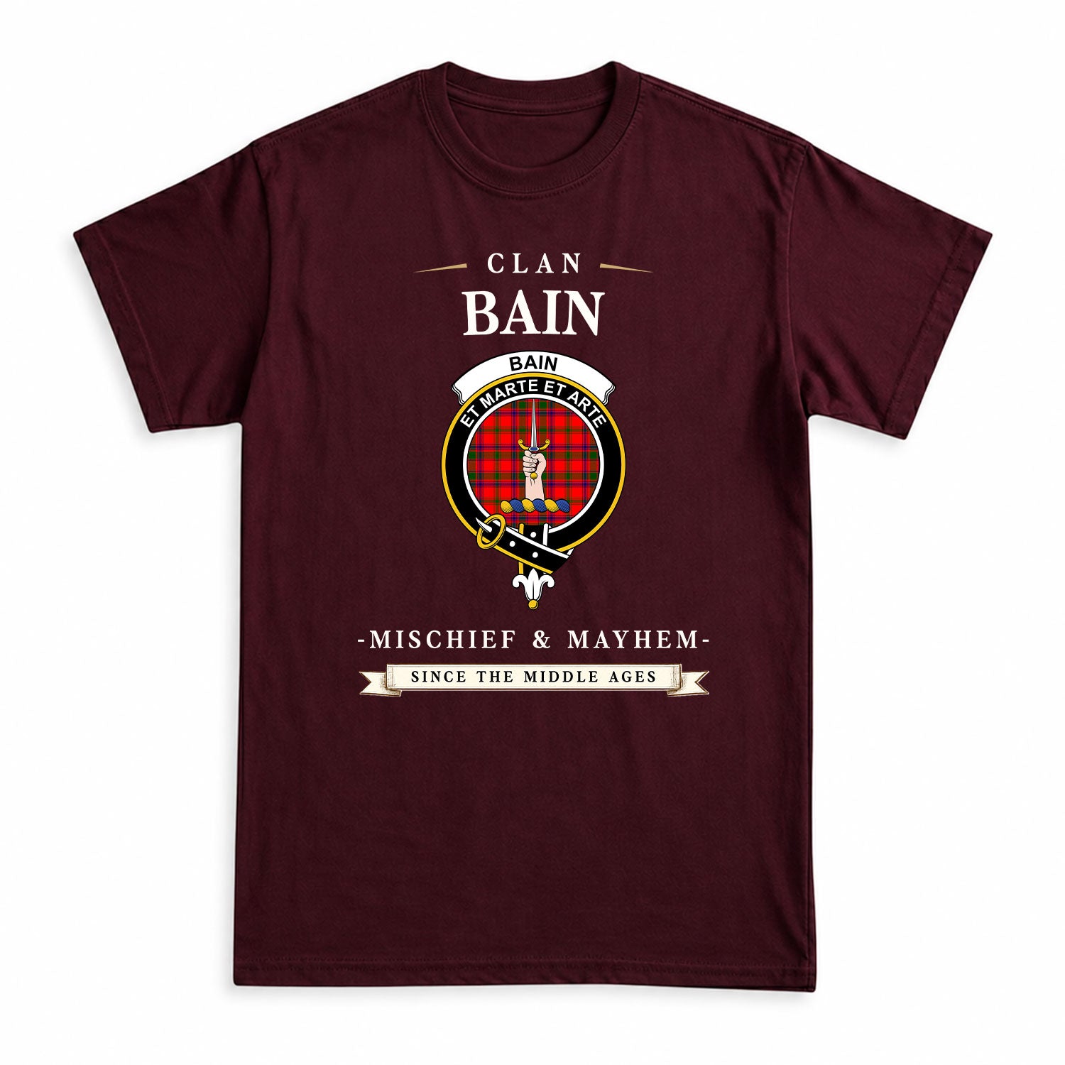 Bain Tartan Crest Mischief and Mayhem T-shirt