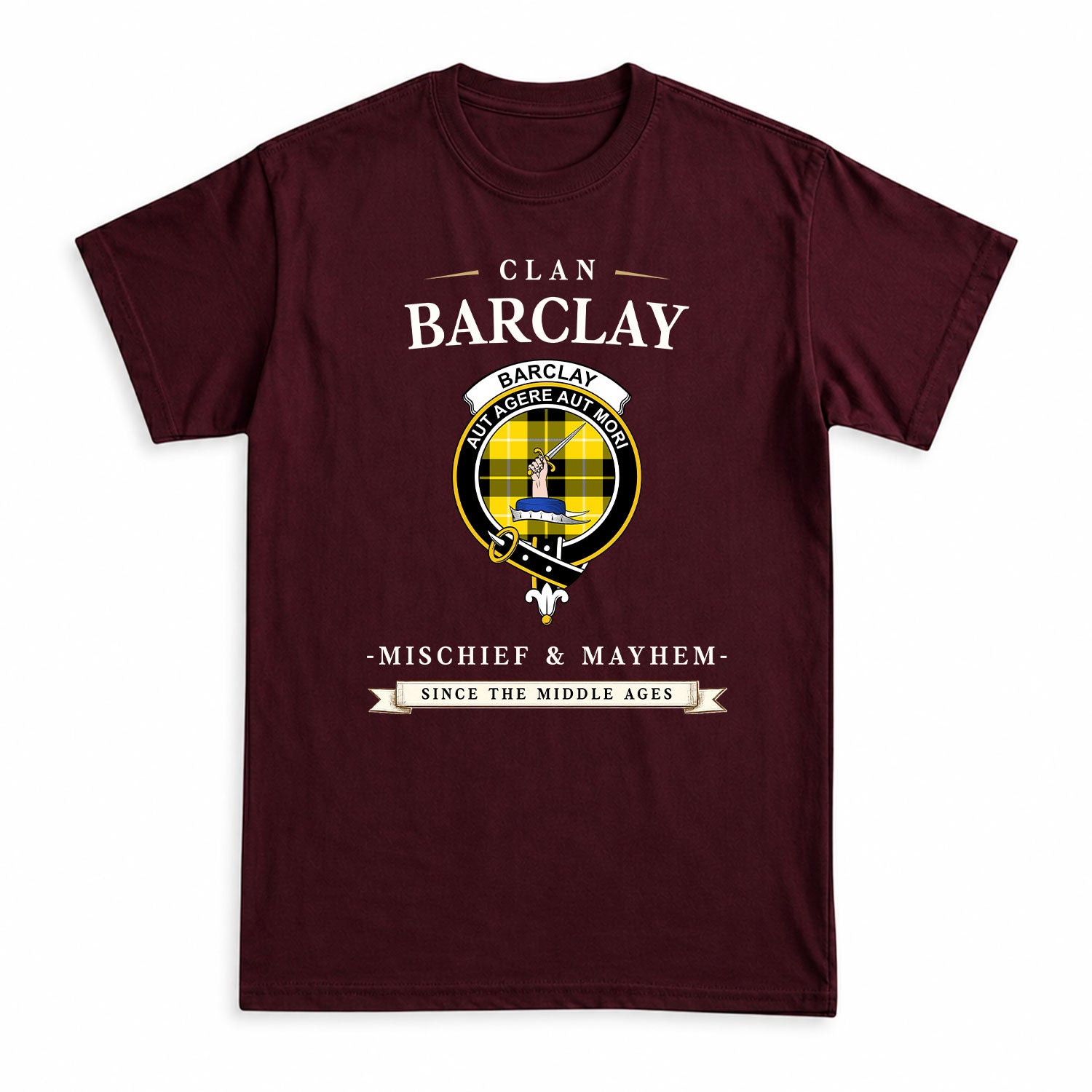 Barclay Dress Modern Tartan Crest Mischief and Mayhem T-shirt