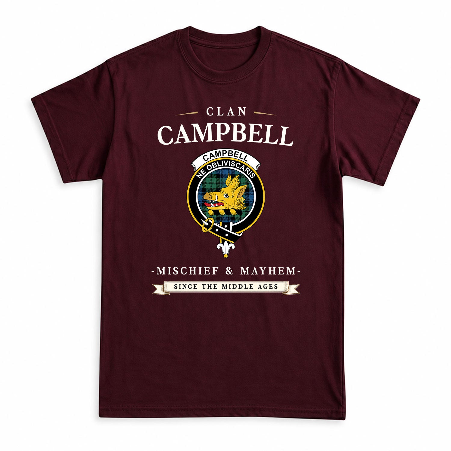 Campbell Ancient 02 Tartan Crest Mischief and Mayhem T-shirt