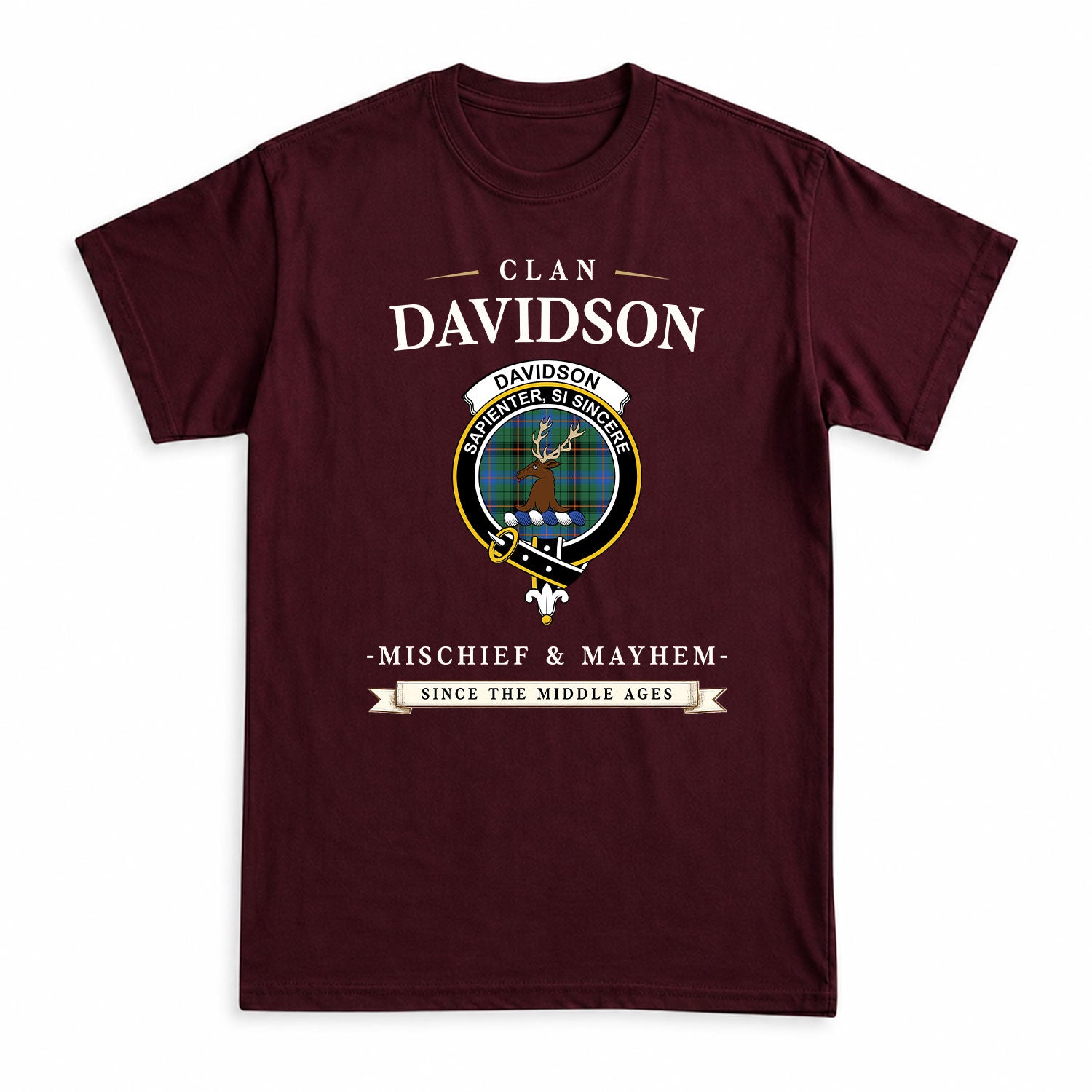 Davidson Ancient Tartan Crest Mischief and Mayhem T-shirt