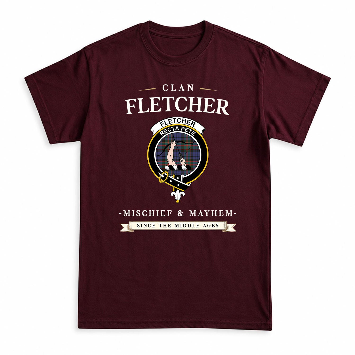 Fletcher of Dunans Tartan Crest Mischief and Mayhem T-shirt