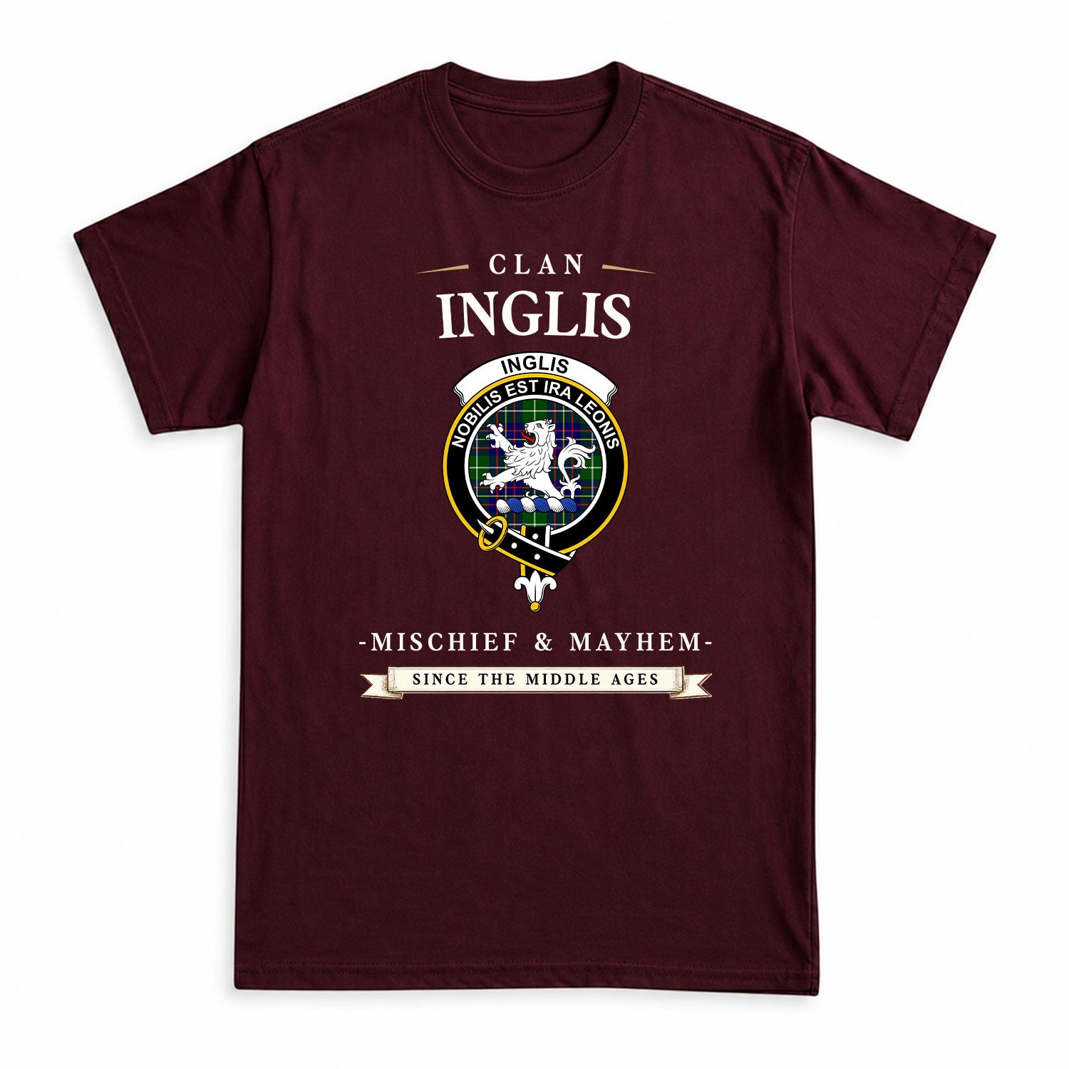 Inglis Modern Tartan Crest Mischief and Mayhem T-shirt