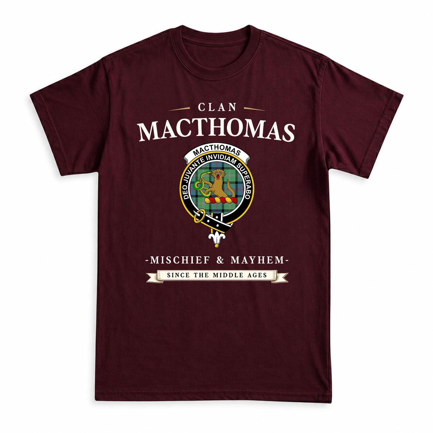 MacThomas Ancient Tartan Crest Mischief and Mayhem T-shirt