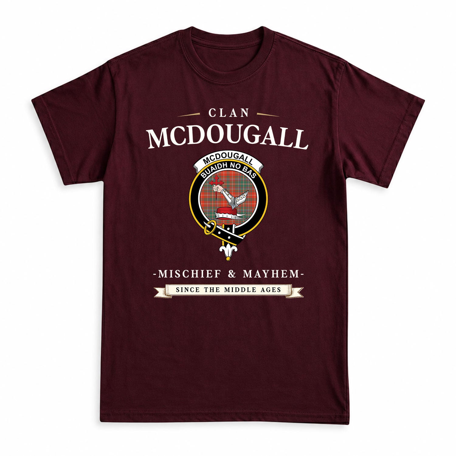 McDougall Ancient Tartan Crest Mischief and Mayhem T-shirt