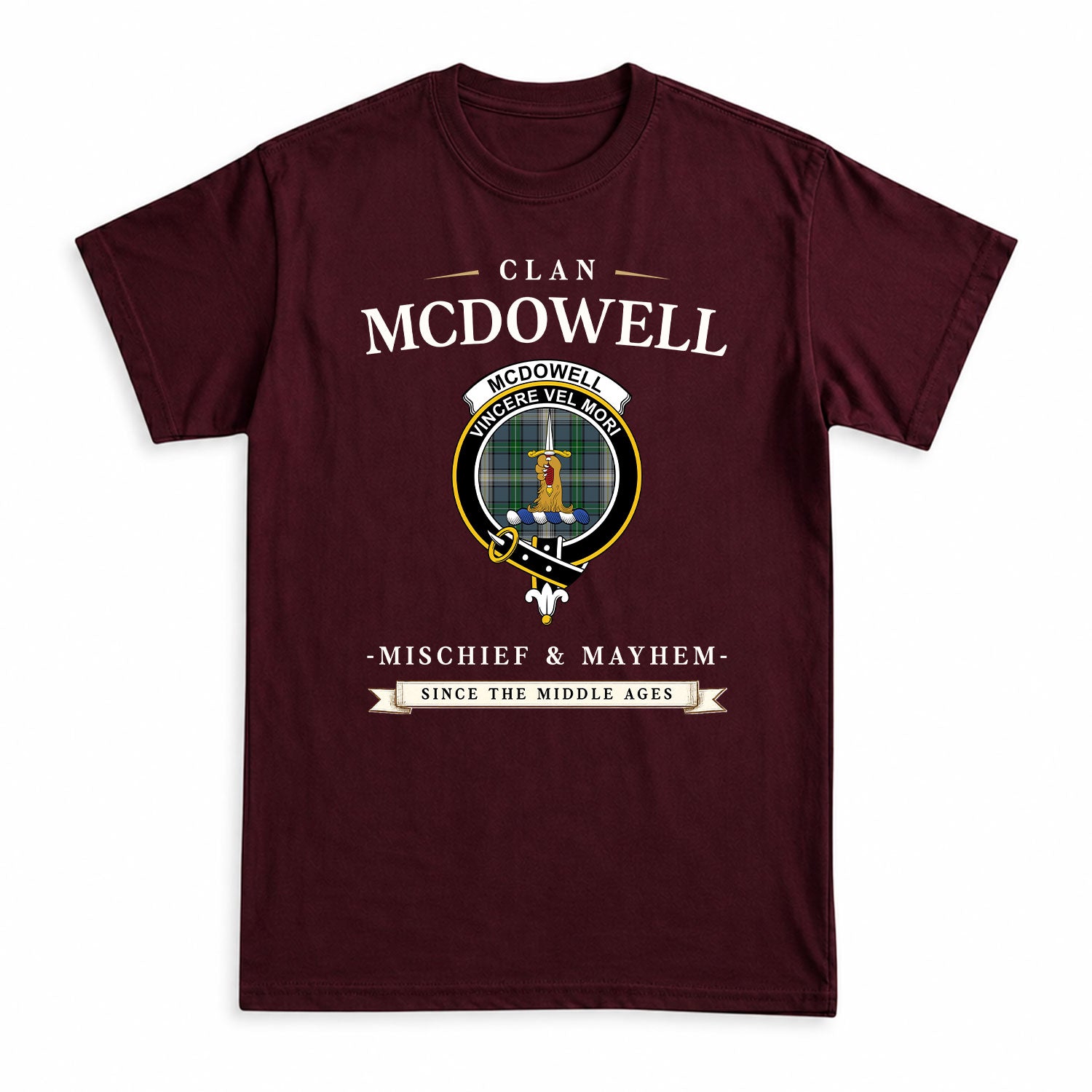 McDowell (MacDowell) Tartan Crest Mischief and Mayhem T-shirt