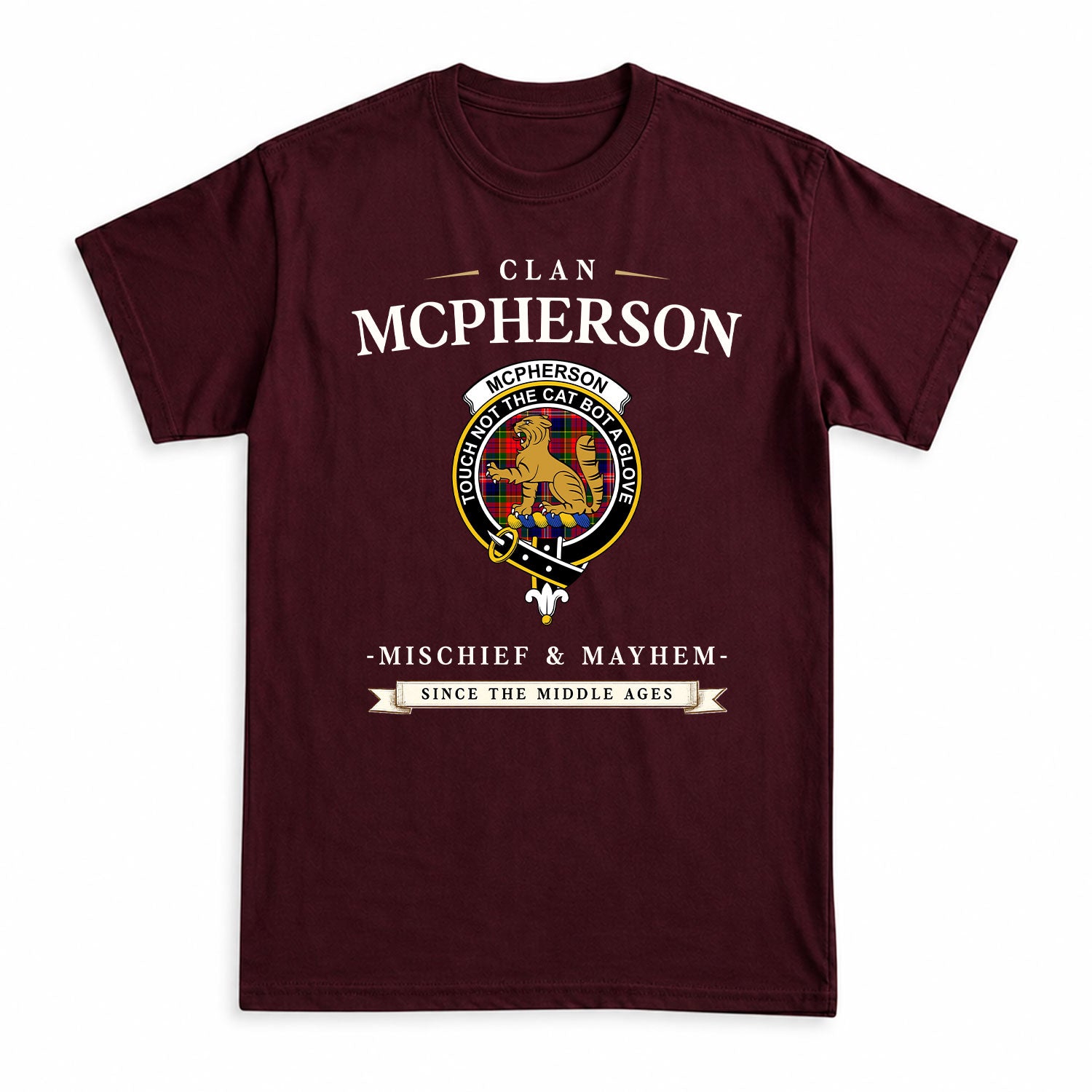 McPherson Modern Tartan Crest Mischief and Mayhem T-shirt