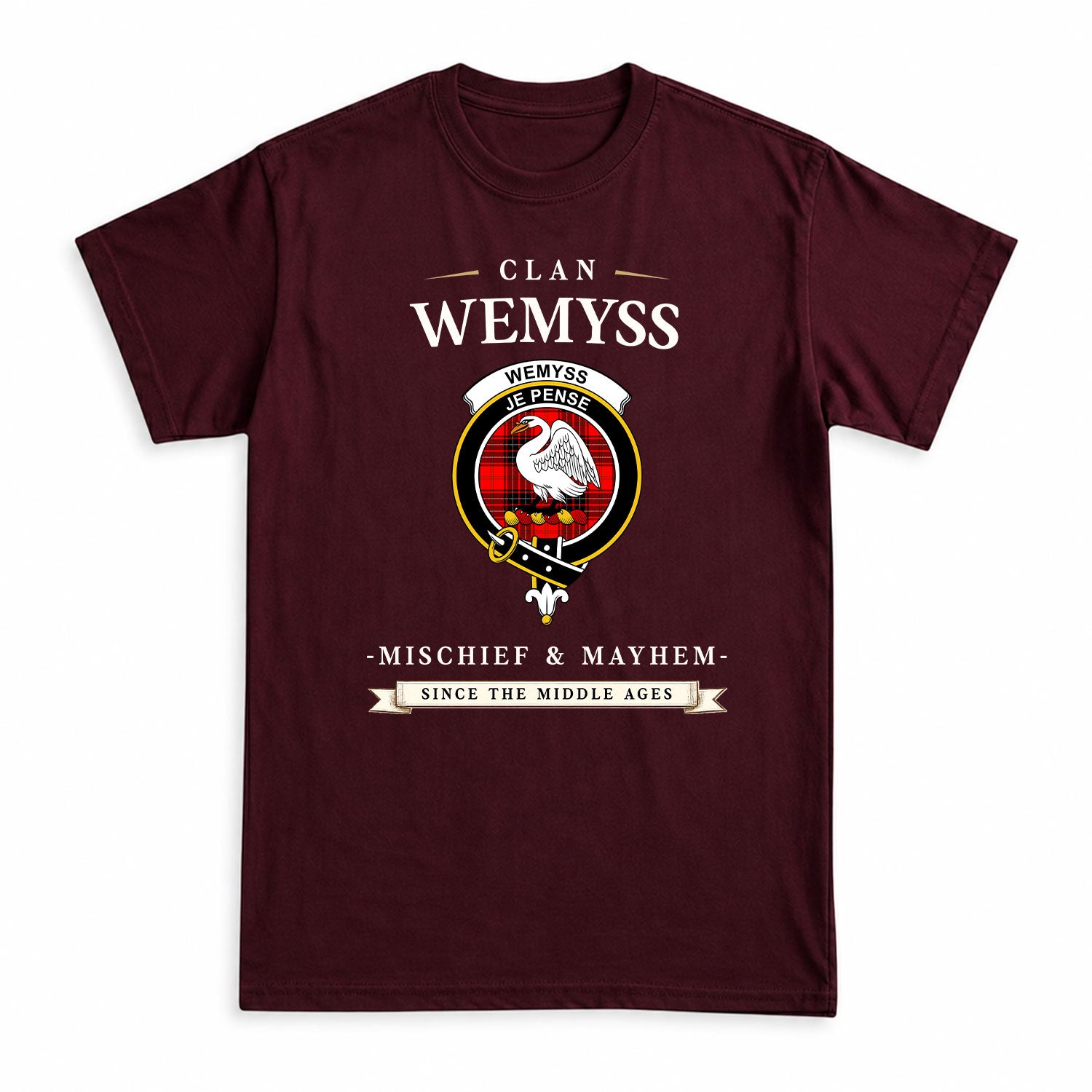 Wemyss Modern Tartan Crest Mischief and Mayhem T-shirt