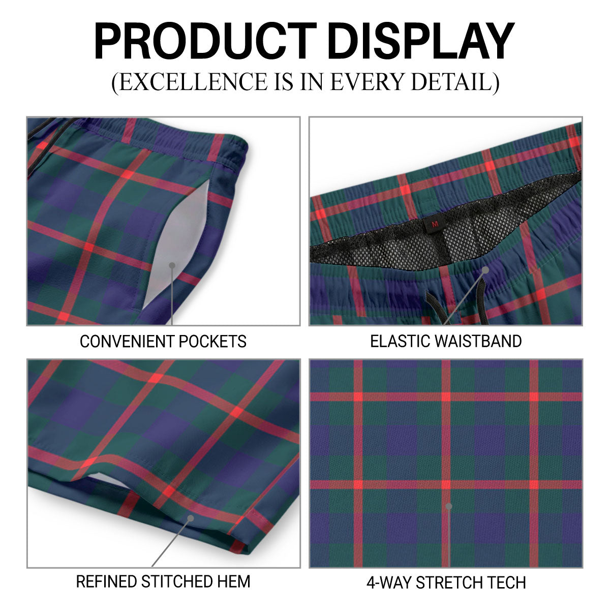 Agnew Modern Tartan Crest Men's Beach Shorts