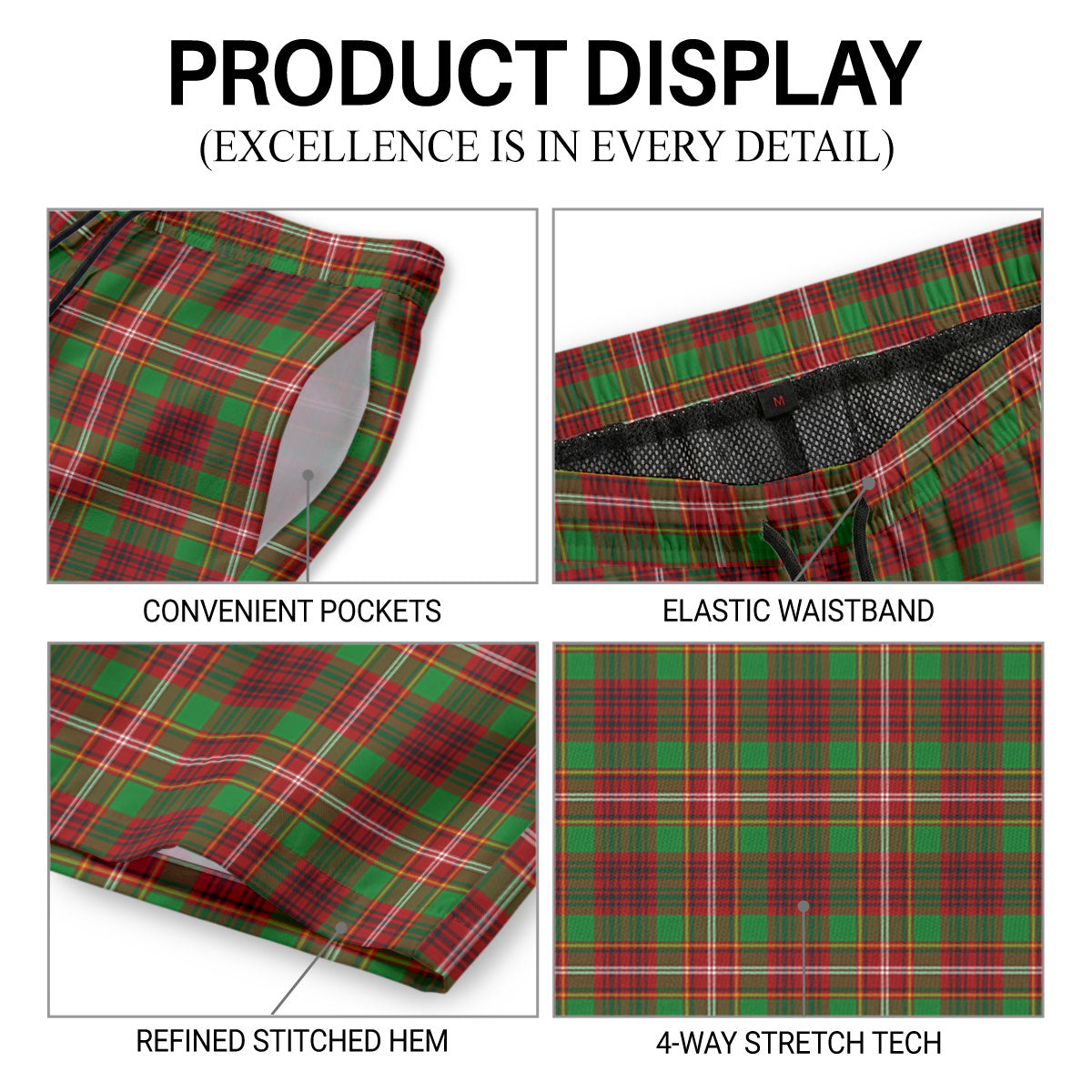 Ainslie Tartan Crest Men's Beach Shorts