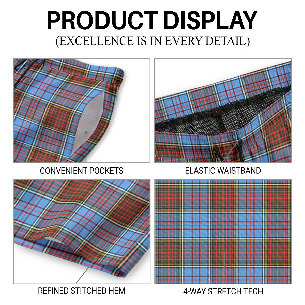 Anderson Modern Tartan Crest Men's Beach Shorts