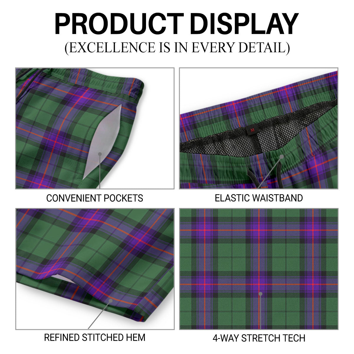 Armstrong Modern Tartan Crest Men's Beach Shorts