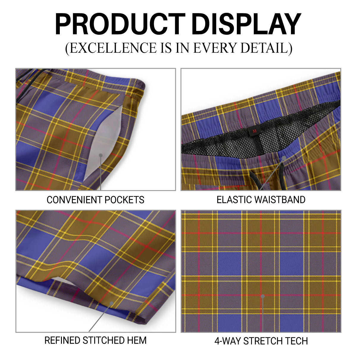 Balfour Modern Tartan Crest Men's Beach Shorts