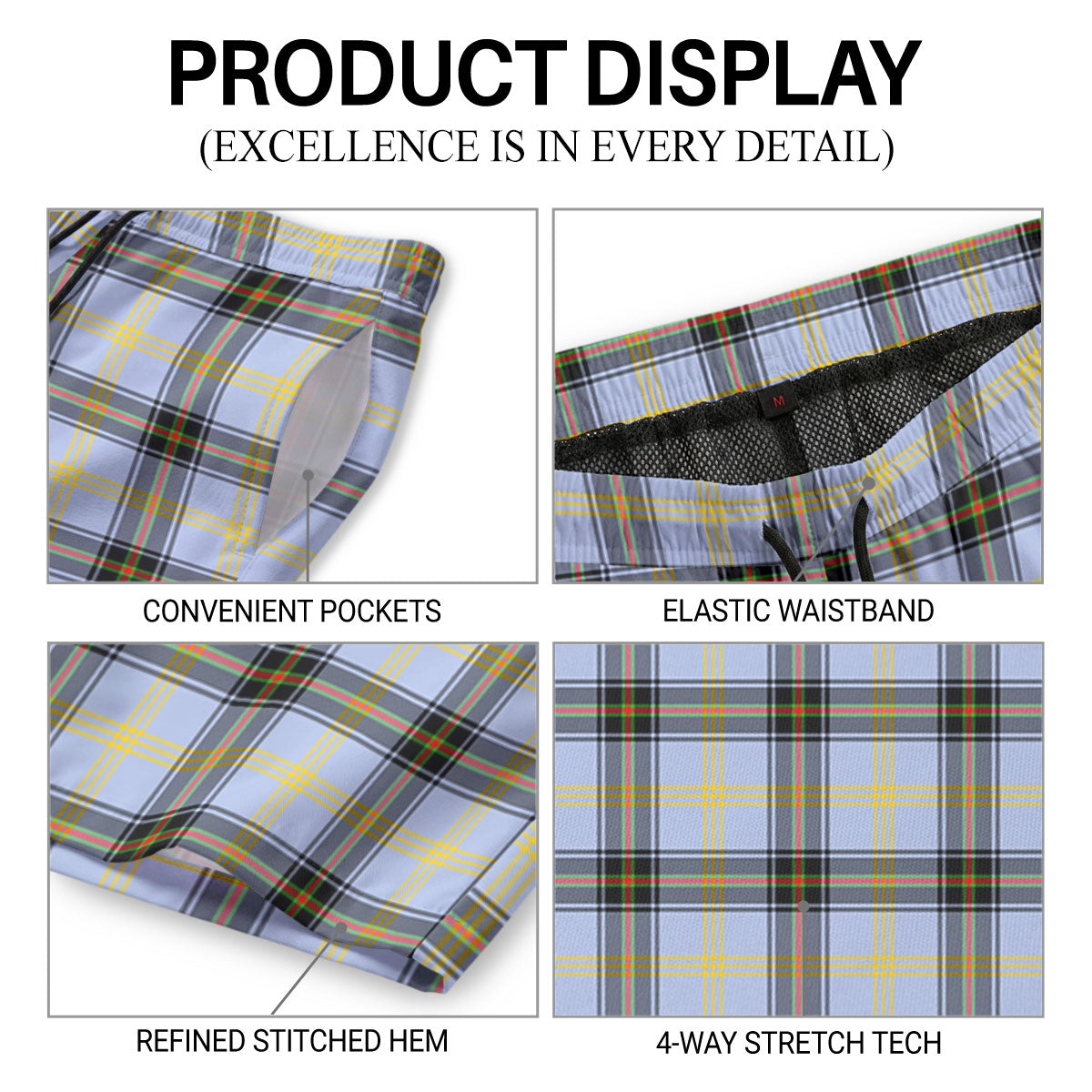 Bell of the Borders Tartan Crest Men's Beach Shorts