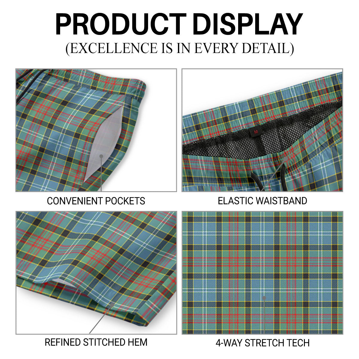 Brisbane Tartan Crest Men's Beach Shorts