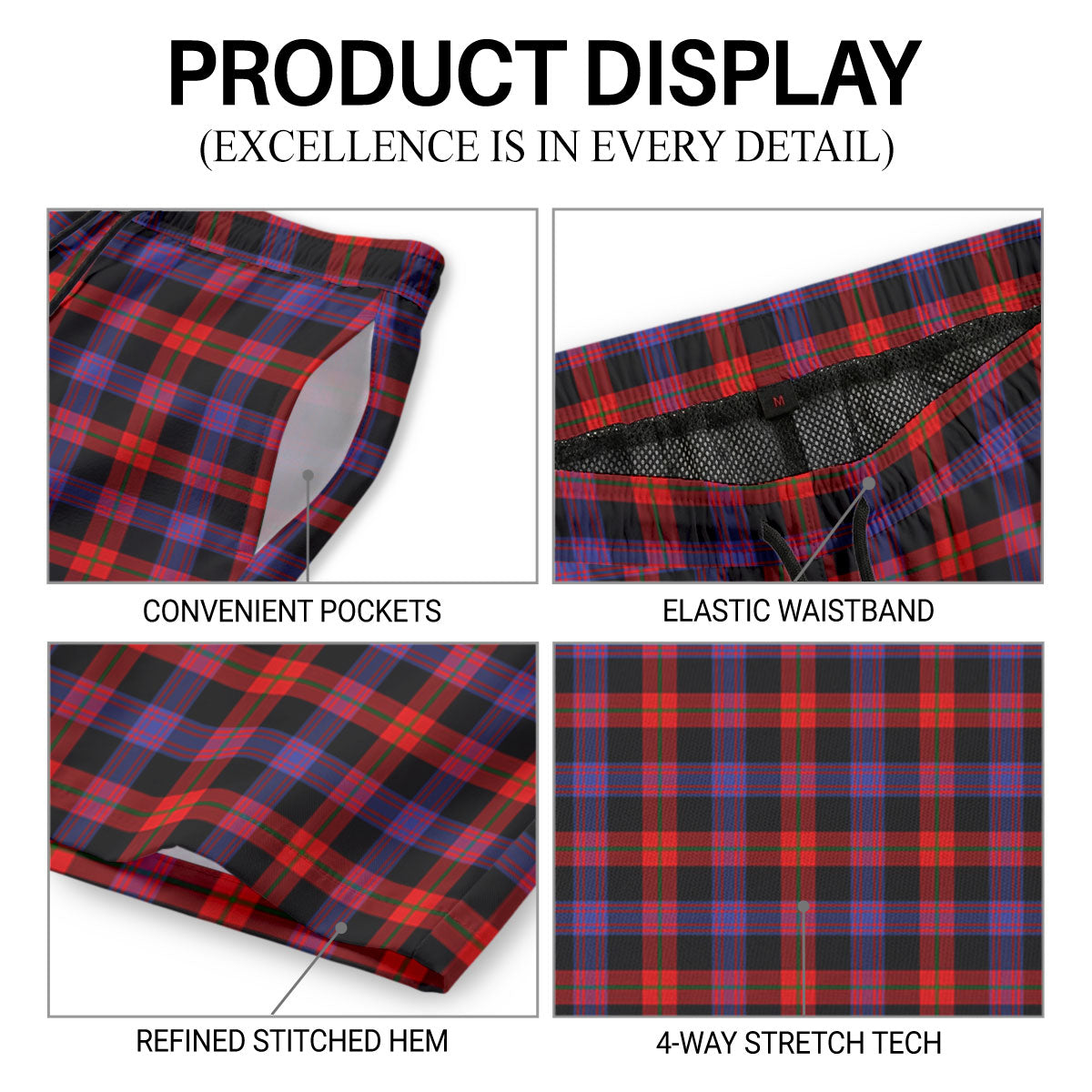Brown Modern Tartan Crest Men's Beach Shorts