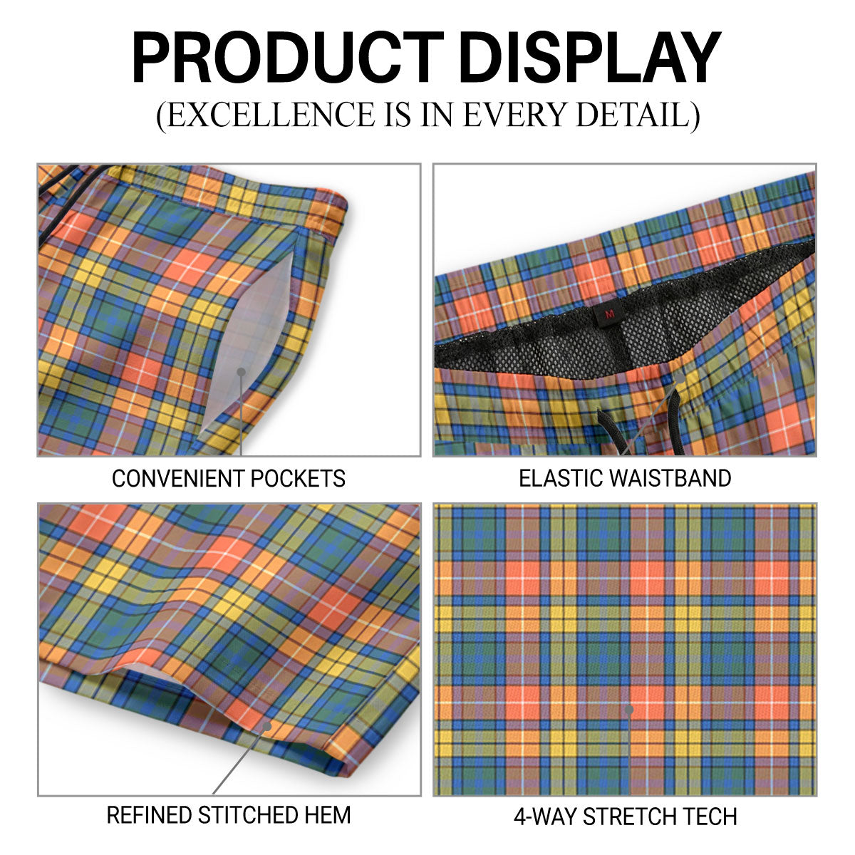 Buchanan Ancient Tartan Crest Men's Beach Shorts