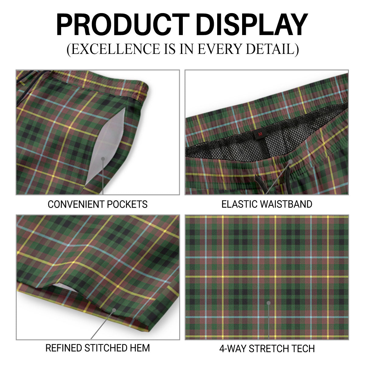 Buchanan Hunting Tartan Crest Men's Beach Shorts