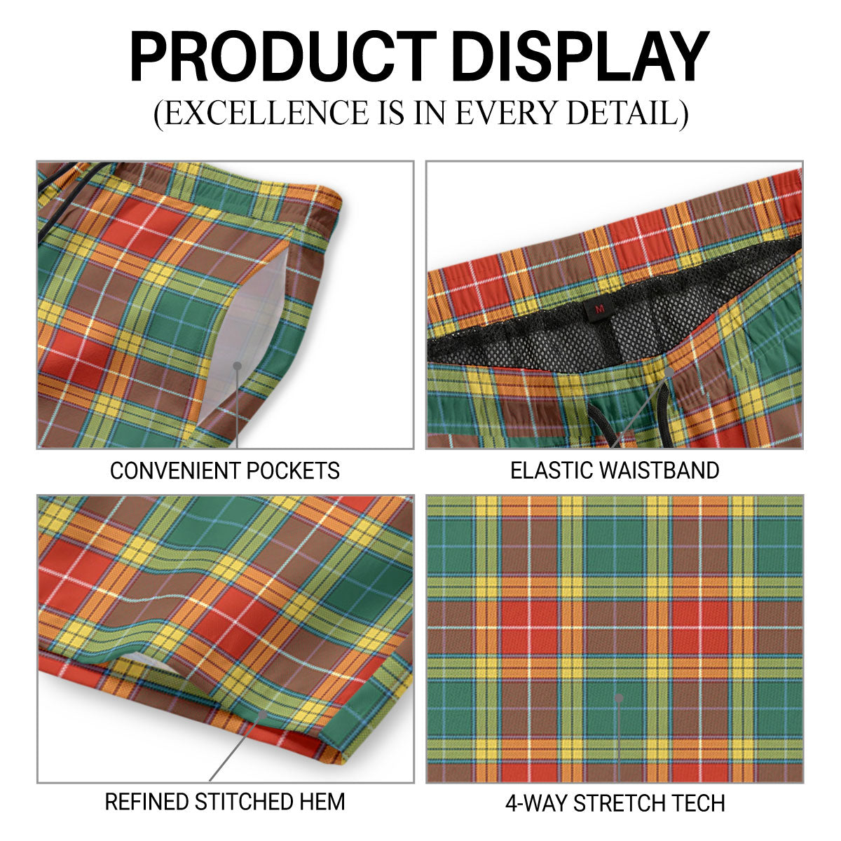 Buchanan Old Sett Tartan Crest Men's Beach Shorts
