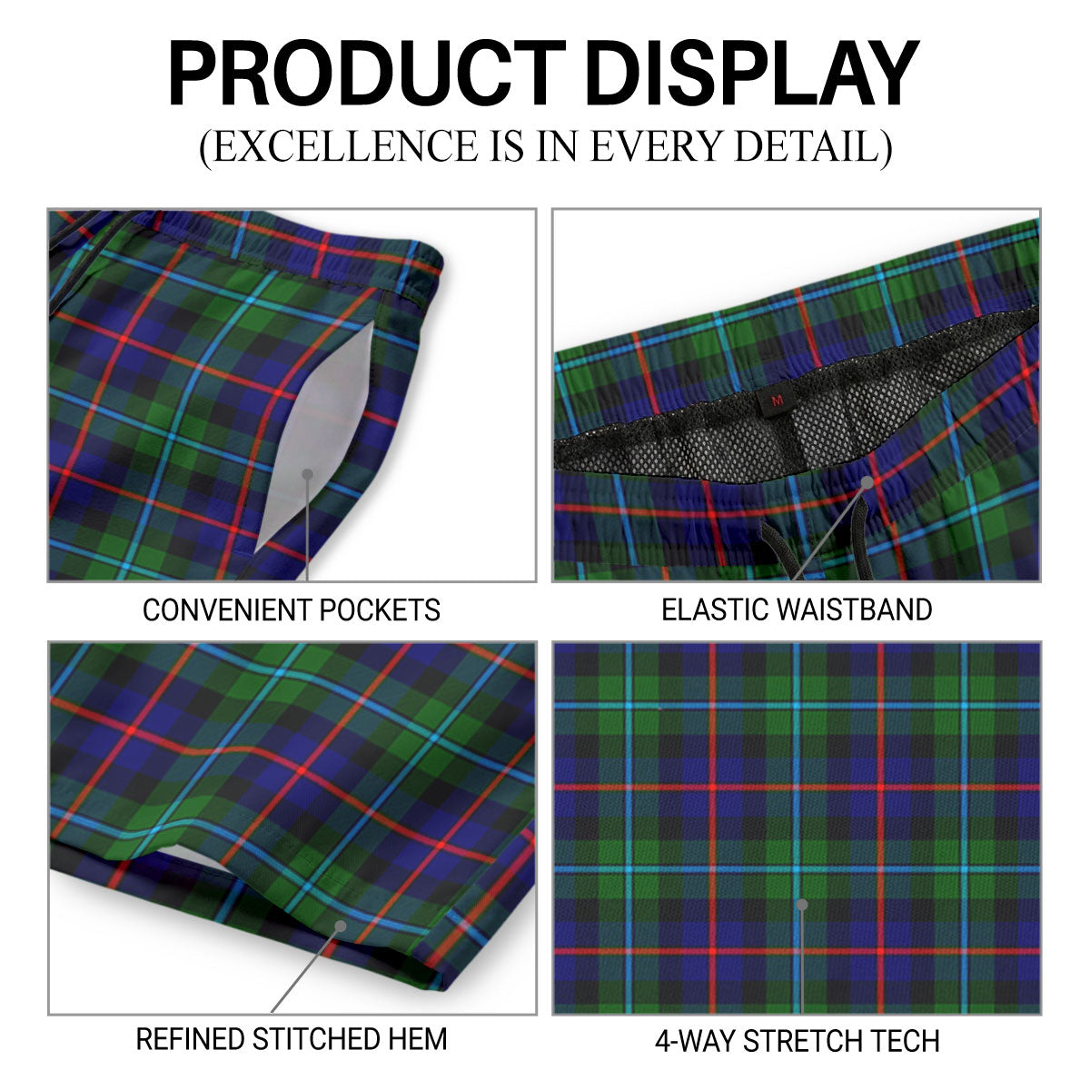 Calder Tartan Crest Men's Beach Shorts