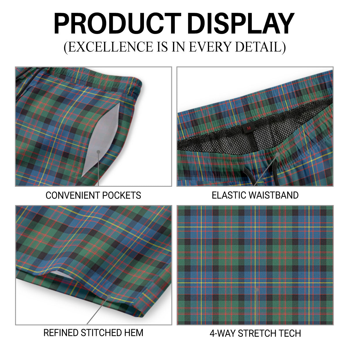 Cameron of Erracht Ancient Tartan Crest Men's Beach Shorts