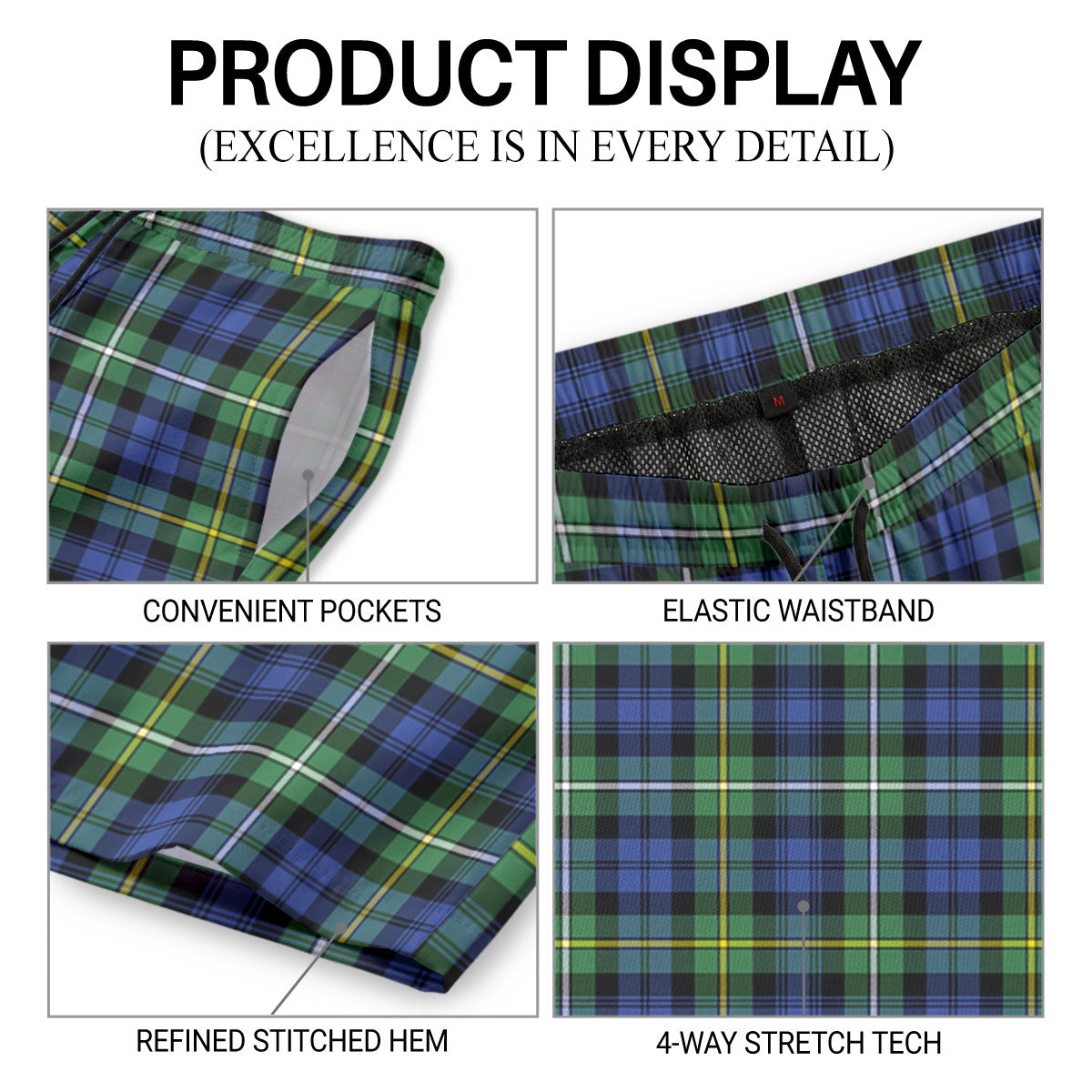 Campbell Argyll Ancient Tartan Crest Men's Beach Shorts