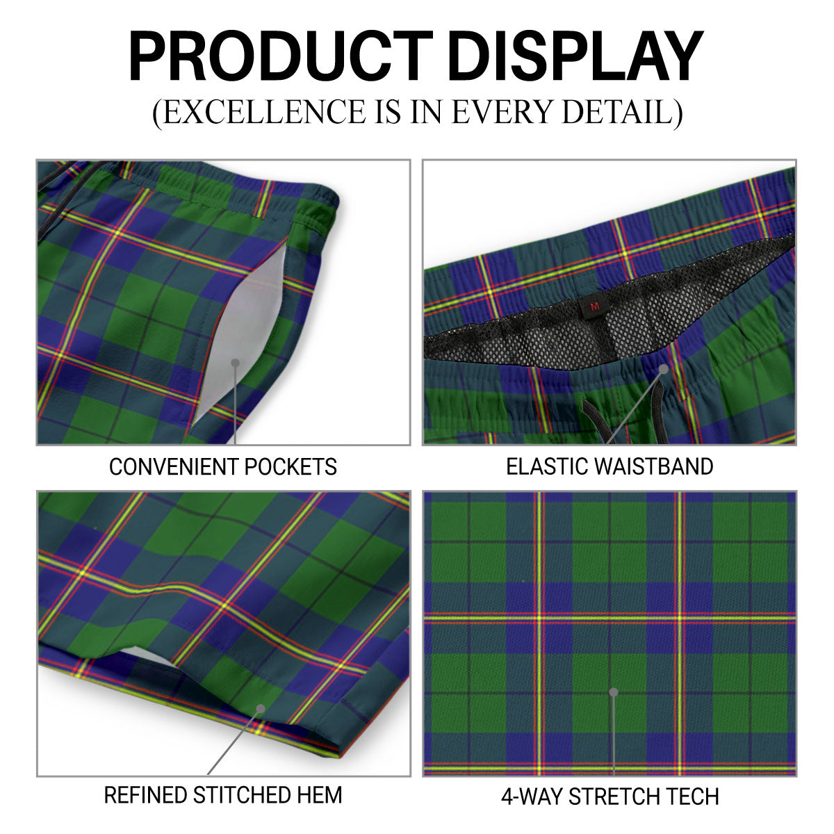 Carmichael Modern Tartan Crest Men's Beach Shorts
