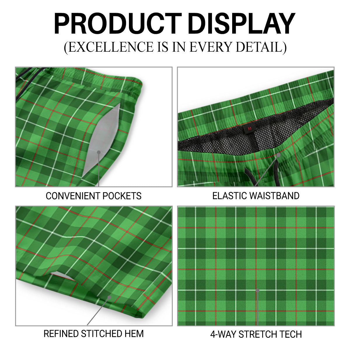 Clephan (or Clephane) Tartan Crest Men's Beach Shorts