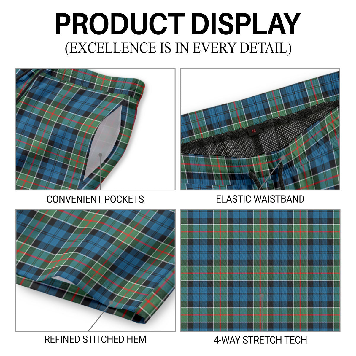Colquhoun Ancient Tartan Crest Men's Beach Shorts