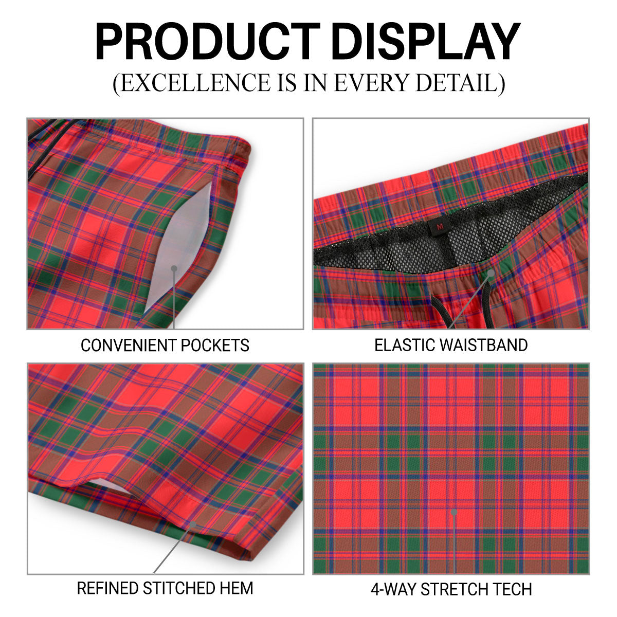 Drummond Modern Tartan Crest Men's Beach Shorts