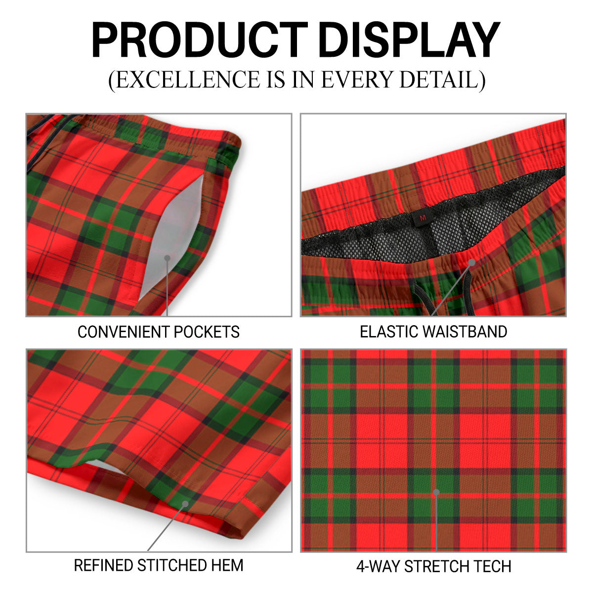 Dunbar Modern Tartan Crest Men's Beach Shorts