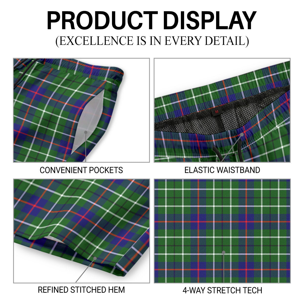 Duncan Modern Tartan Crest Men's Beach Shorts