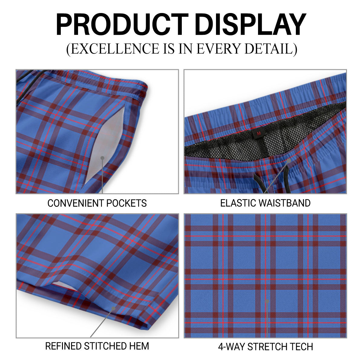 Elliott Modern Tartan Crest Men's Beach Shorts