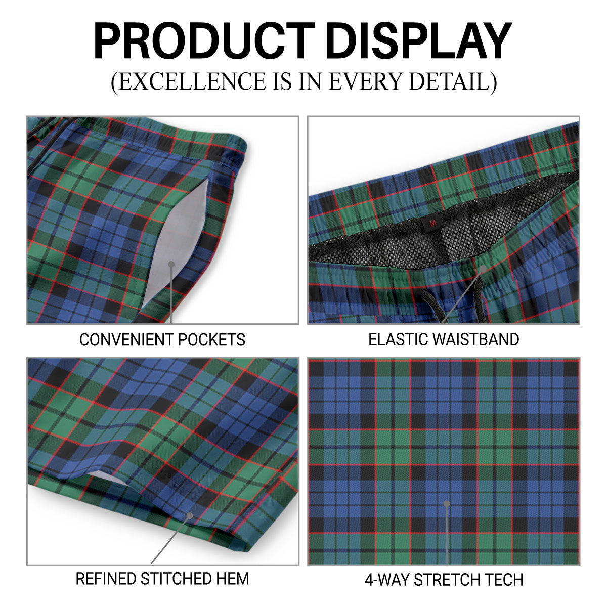 Fletcher Ancient Tartan Crest Men's Beach Shorts