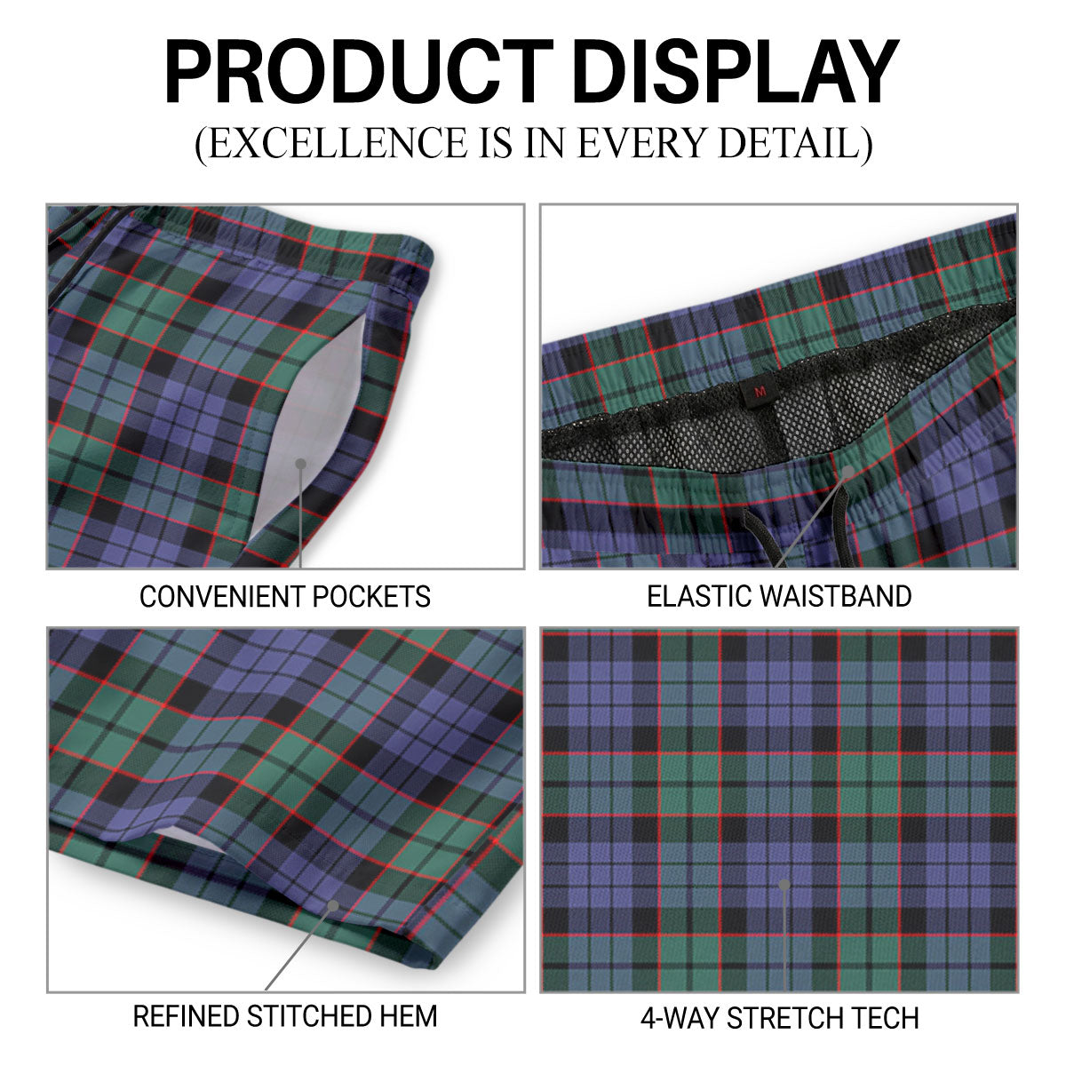 Fletcher Modern Tartan Crest Men's Beach Shorts