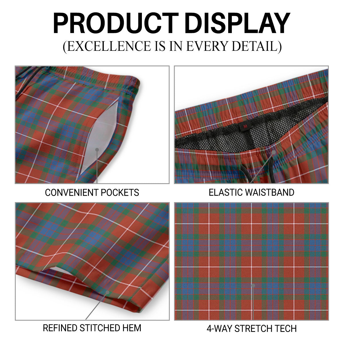 Fraser (of Lovat) Ancient Tartan Crest Men's Beach Shorts