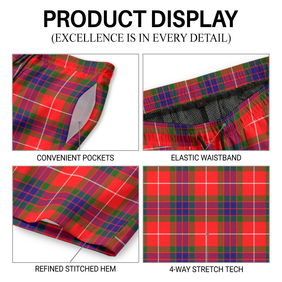 Fraser (of Lovat) Modern Tartan Crest Men's Beach Shorts