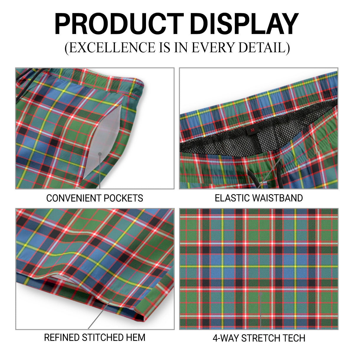 Glass Tartan Crest Men's Beach Shorts