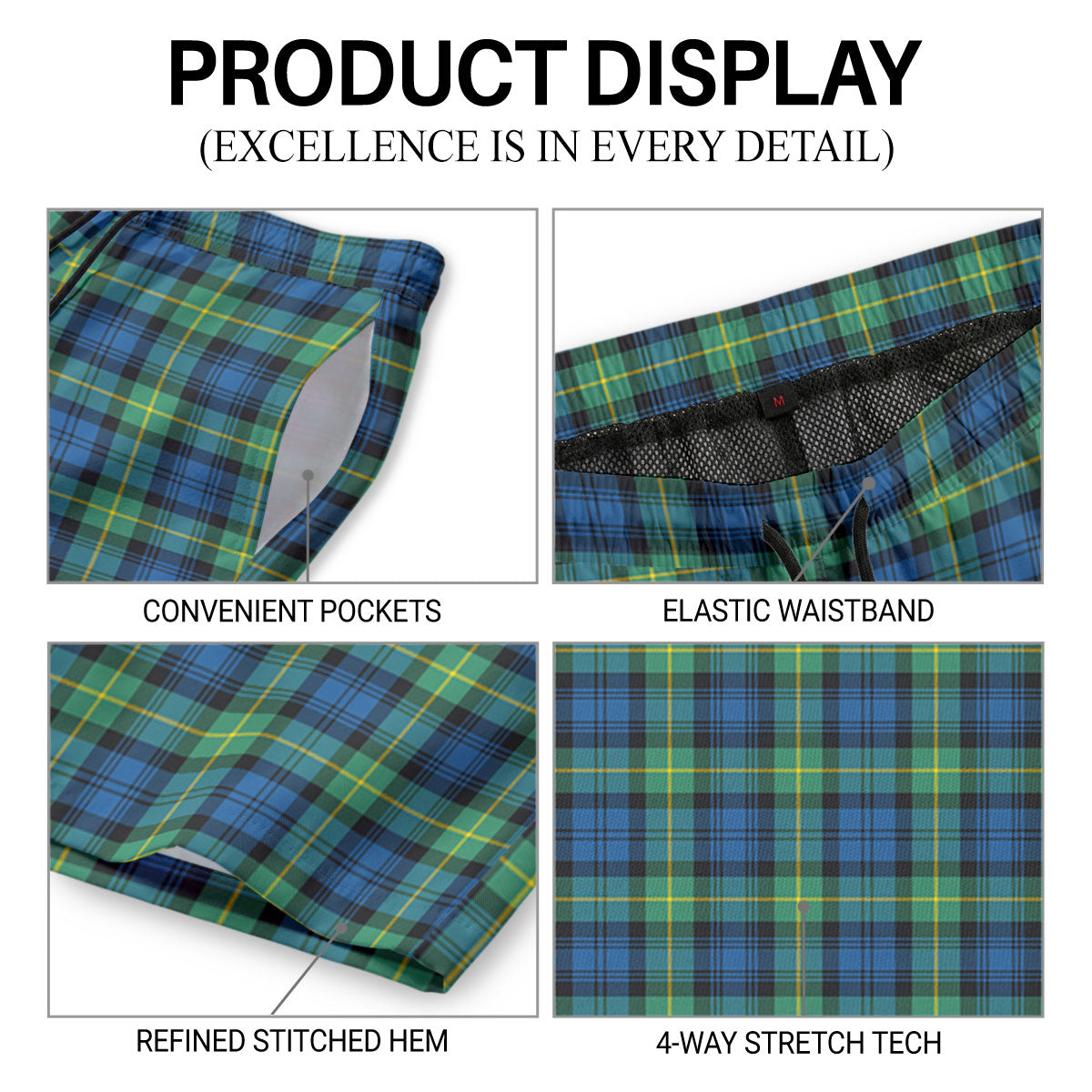 Gordon Ancient Tartan Crest Men's Beach Shorts