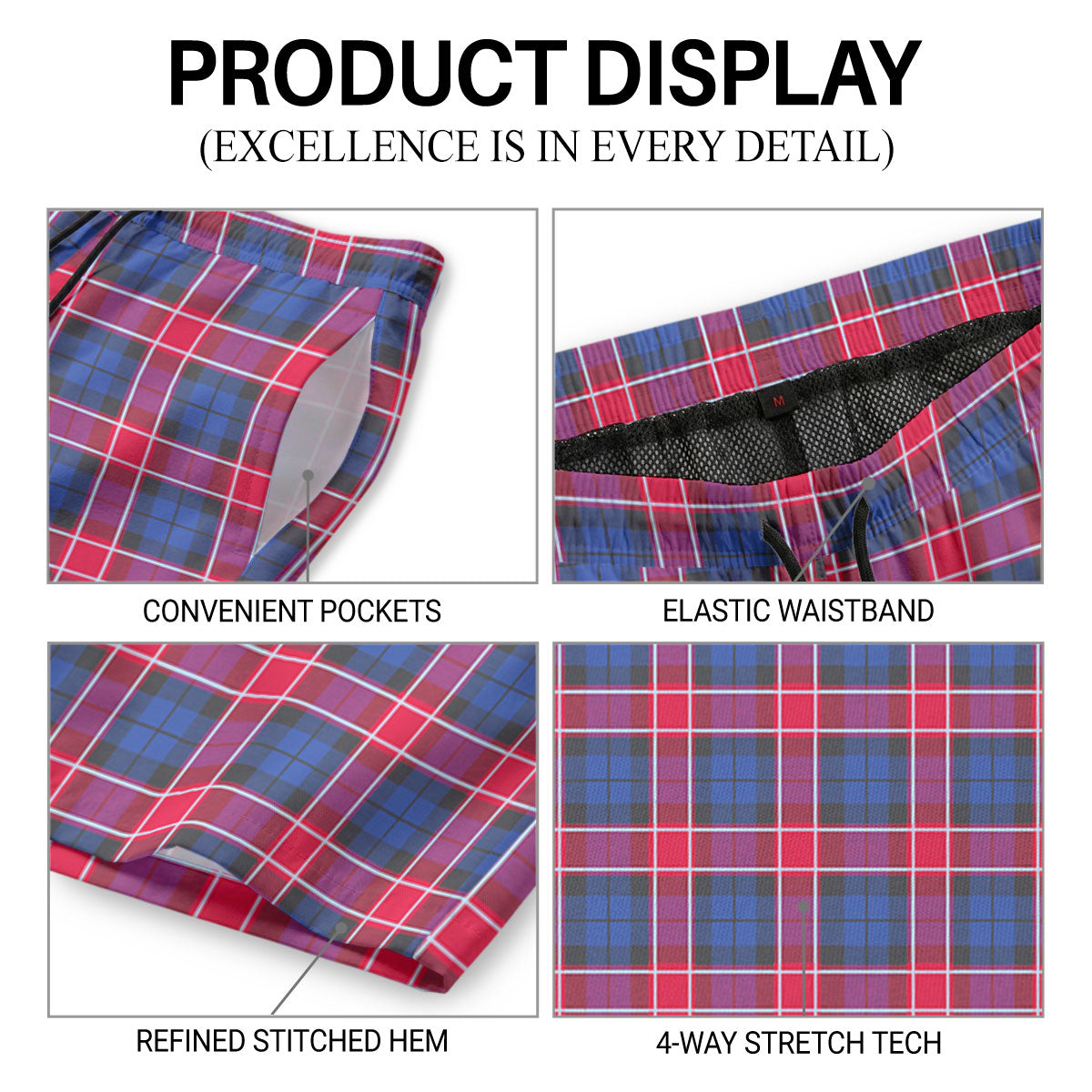 Graham of Menteith Red Tartan Crest Men's Beach Shorts